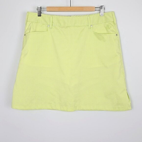 Abacus Women's Skirt Skort Lime Green White Micro Plaid Stretch Size 42/12 Reg - Picture 1 of 16